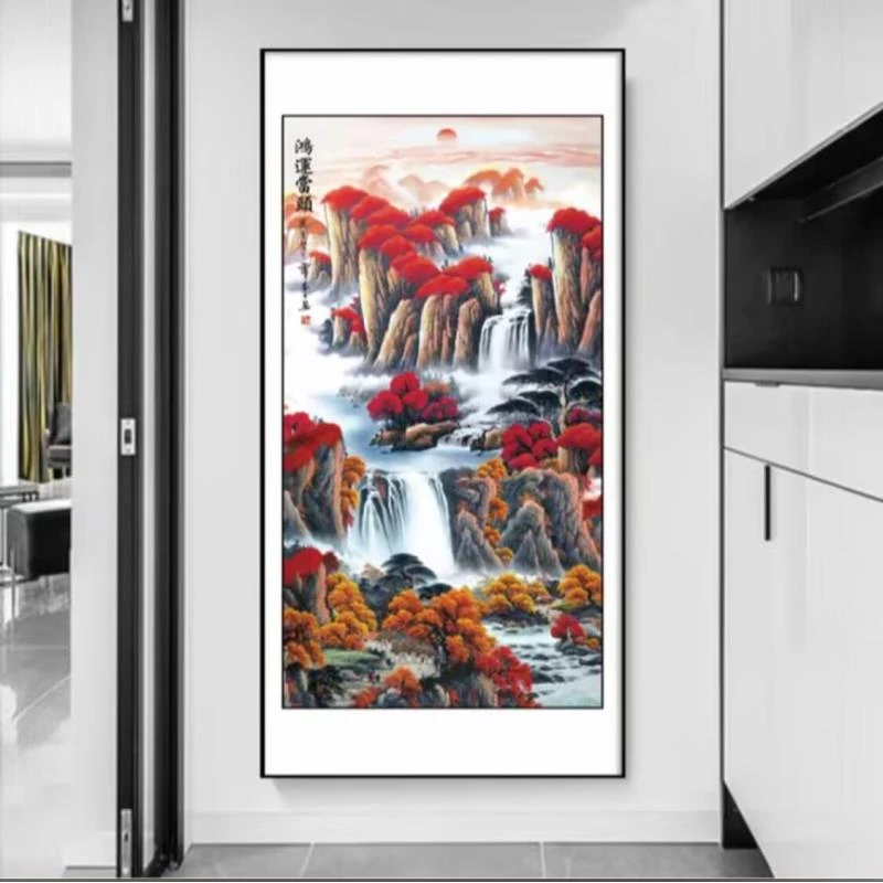 【鸿运当头】国画新中式玄关装饰画走廊过道尽头山水画挂画墙壁画