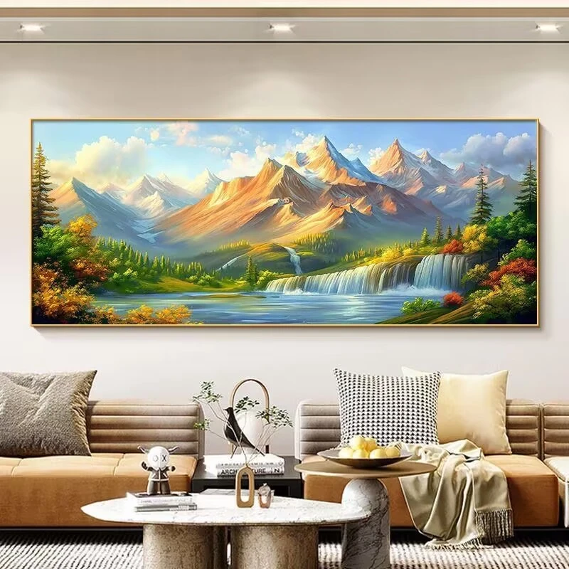 【聚宝盆】山水画新款客厅靠山图现代背靠金山沙发背景墙挂画