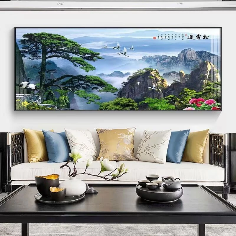 迎客松客厅装饰画现代简约沙发背景墙壁画新中式挂画办公室山水画