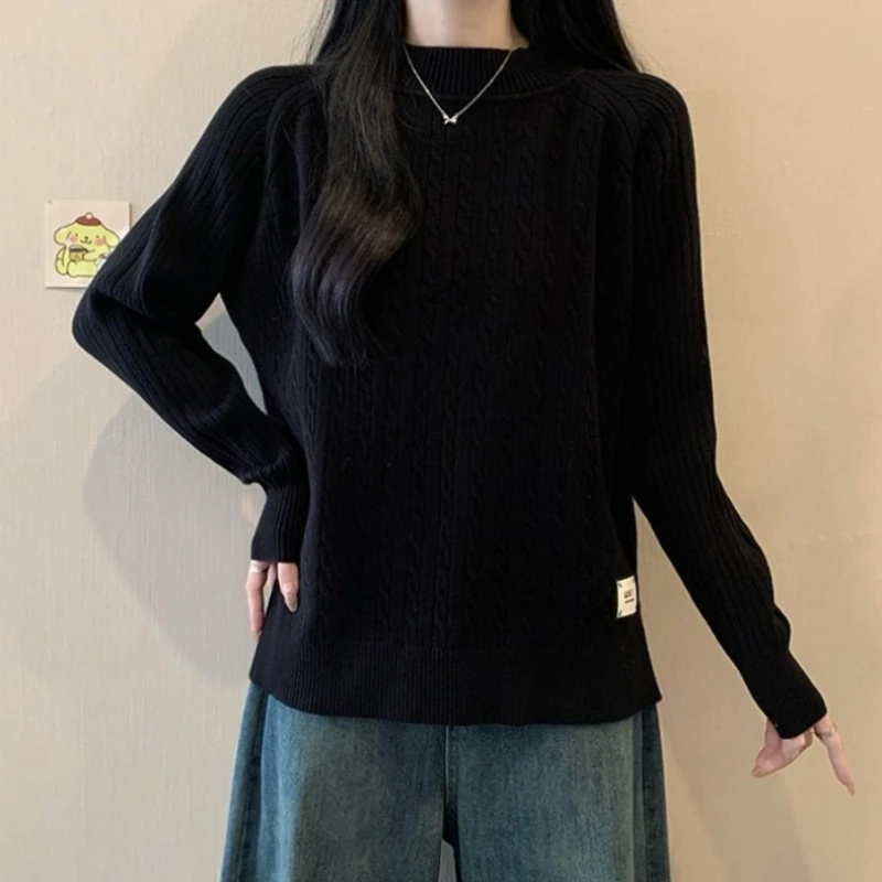 大码半高领麻花加厚毛衣女秋冬新款宽松显瘦百搭洋气针织打底衫上