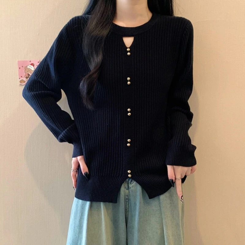 大码设计感镂空打底毛衣女秋冬新款胖MM宽松显瘦百搭洋气针织上衣