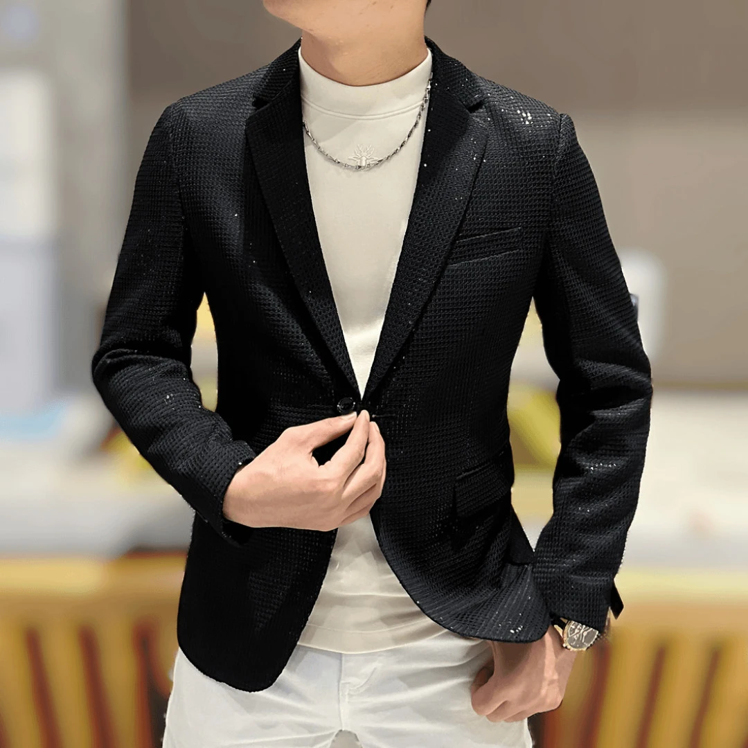 撼路者家男士2024秋季新款修身满天星时尚个性韩版潮流西装外套