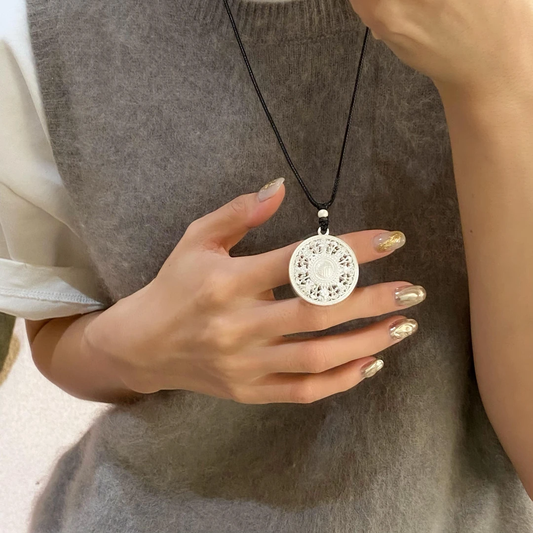 吊坠足银 《八宝罗盘》时尚百搭镂空个性简约项链
