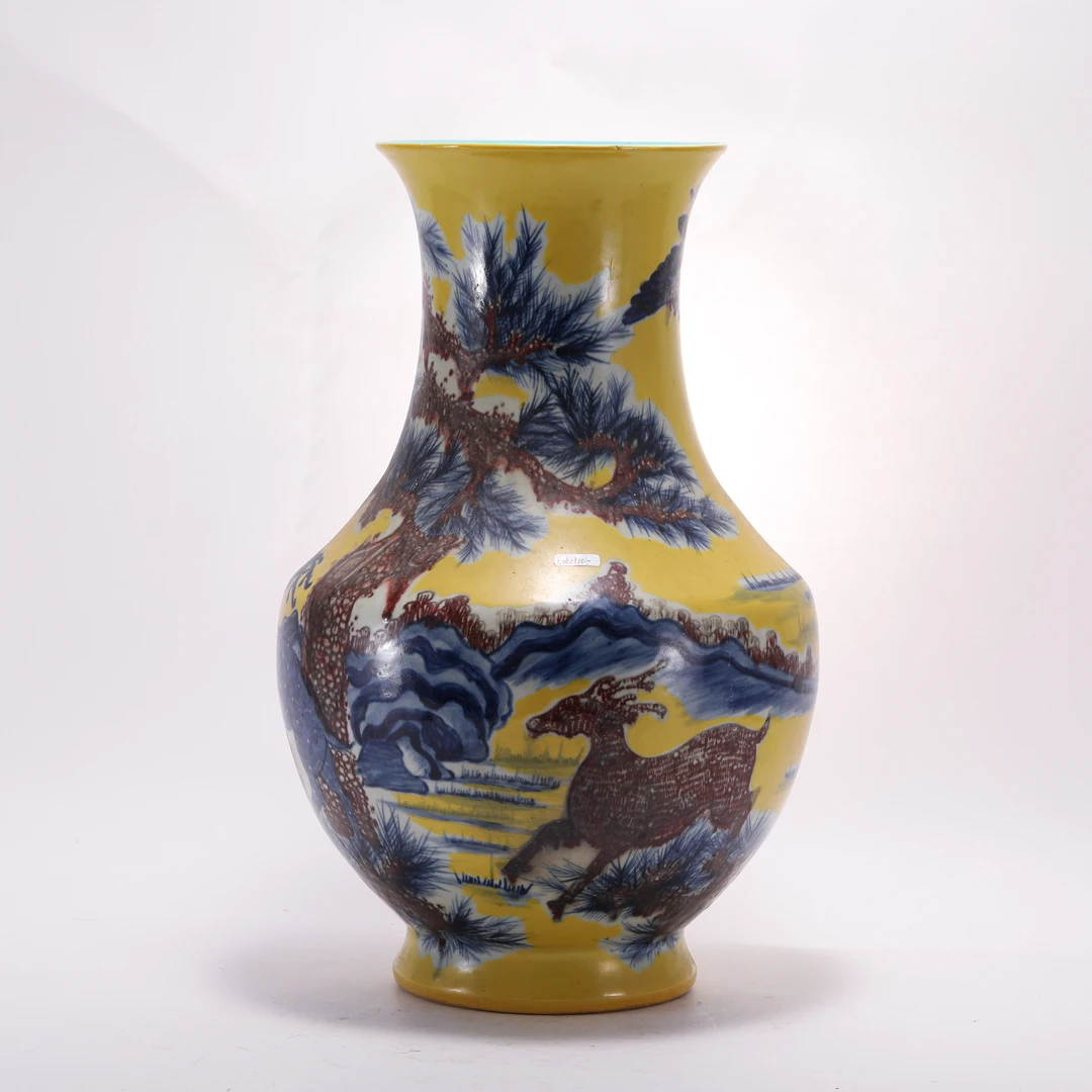 （AB3）Q0219350清中期 青花釉里红黄釉尊 古董瓷器