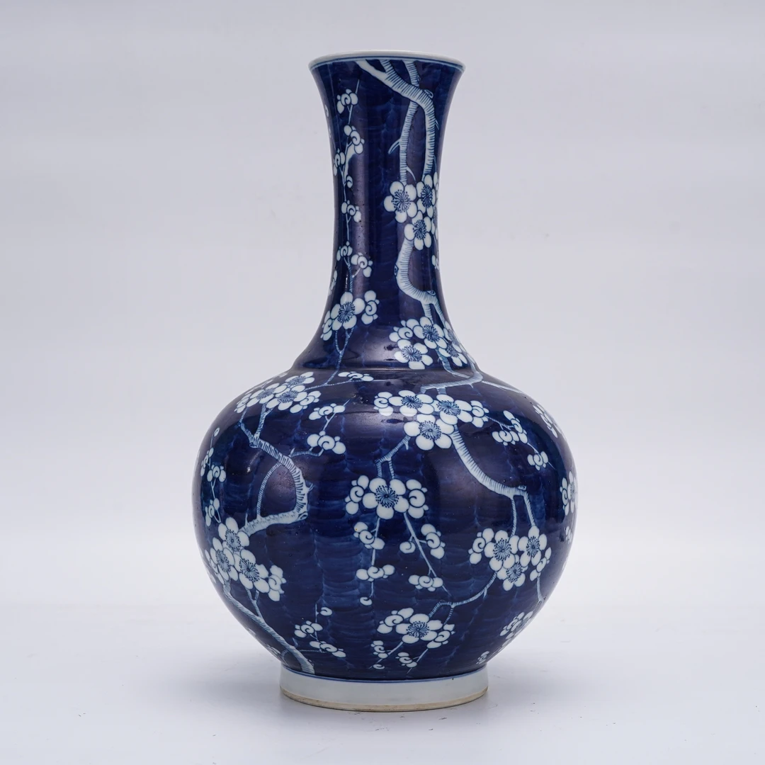(AC7)CW6604清晚期青花冰梅纹玉堂春瓶 古玩瓷器/古瓷器