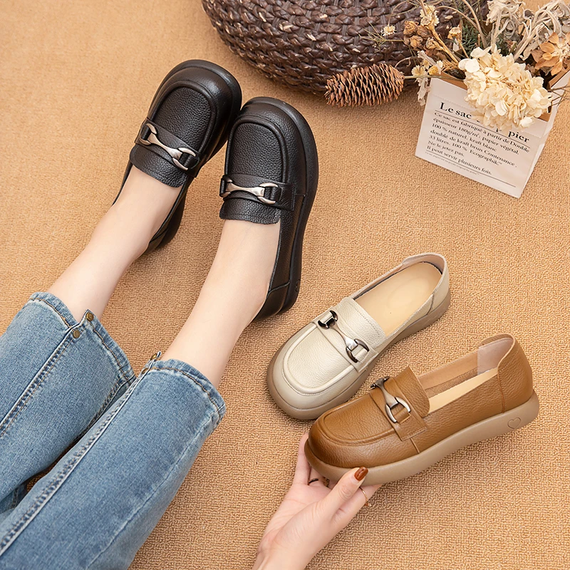 2024新款头层牛皮乐福鞋质感洋气软底软面亲便透气小皮鞋359