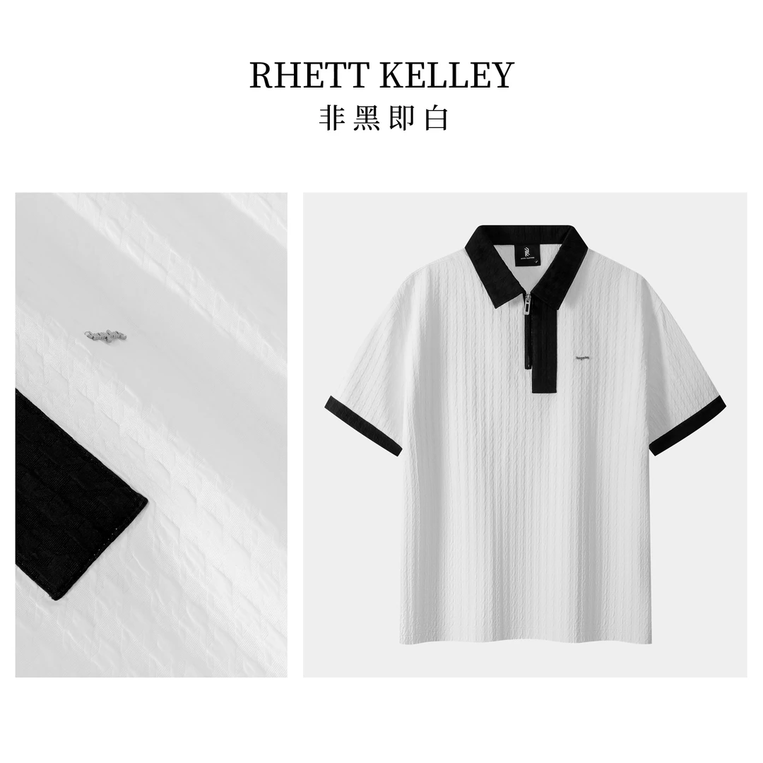 【非黑即白】时尚百搭定制压褶设计黑白撞色拼接高能感男士POLO衫