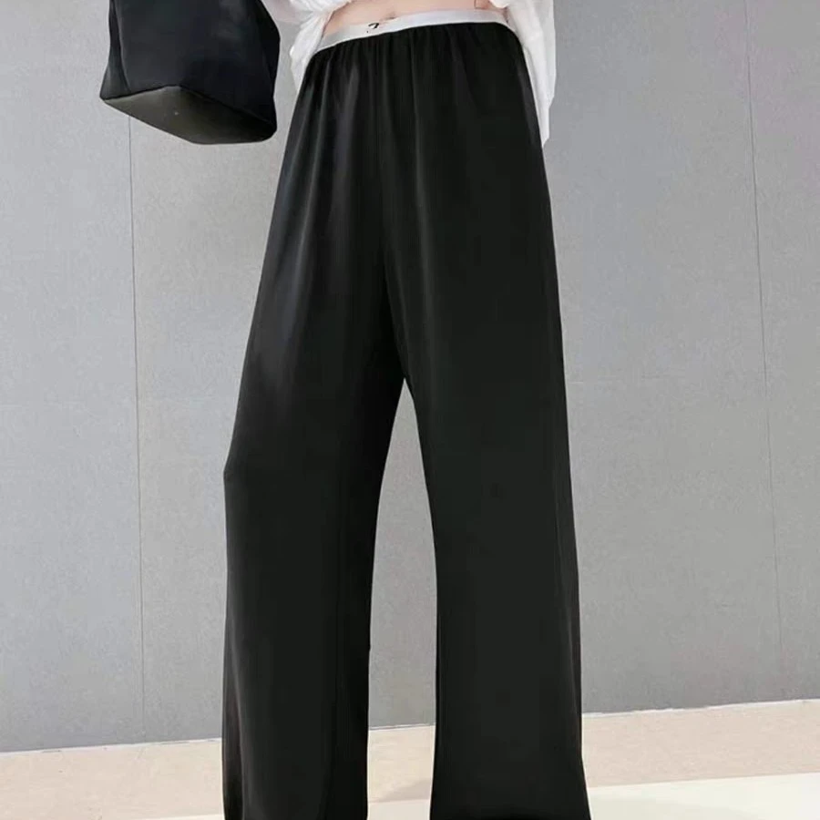 欧洲站2024夏季新款欧货女装宽松显瘦高腰直筒长裤纯色百搭休闲裤
