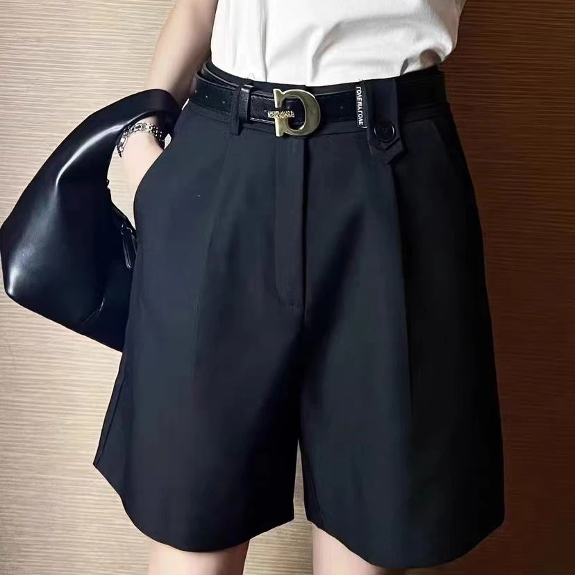 欧洲站2024早秋新款欧货宽松显瘦高腰直筒休闲中裤时尚百搭五分裤