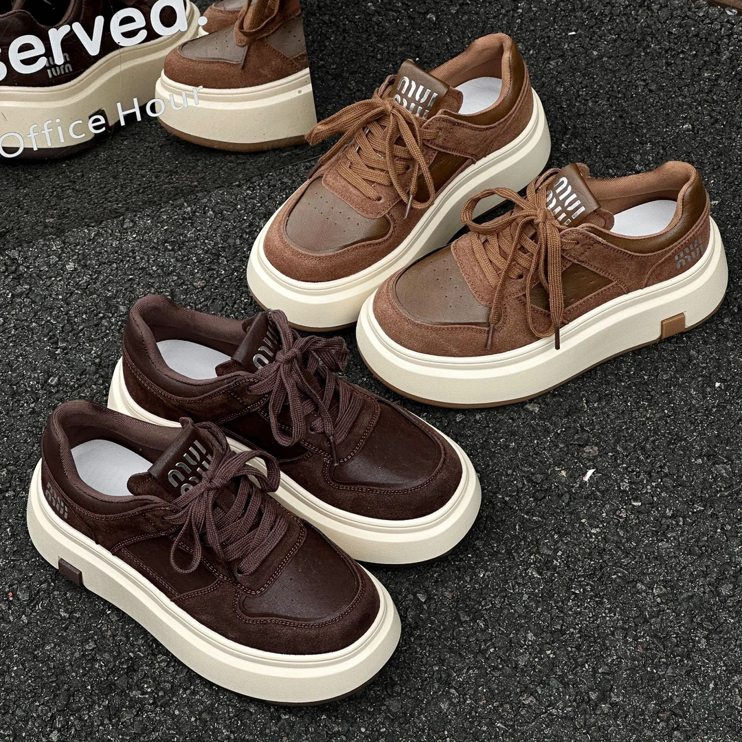 复古透气真皮新款厚底时尚百搭休闲女鞋系带低帮运动秋季女鞋1058