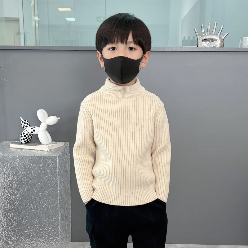 男童毛衣2023新款中小童套头半高领打底衫儿童冬装洋气纯色童装潮