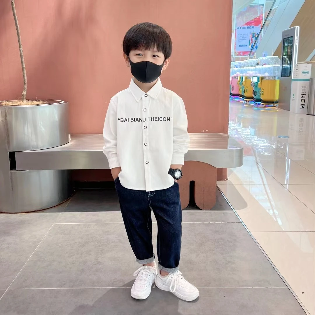 男童春秋长袖百搭衬衫2023新款中小童韩版休闲洋气白色衬衣童装潮