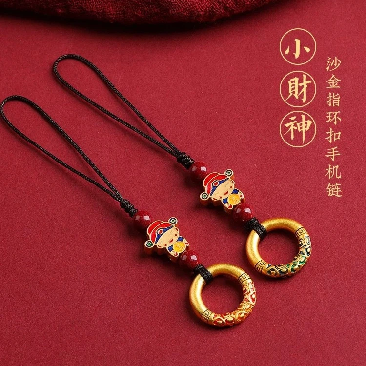 国风小财神手机链绳挂件吊坠手机壳包包指环扣圈招财挂饰品古风