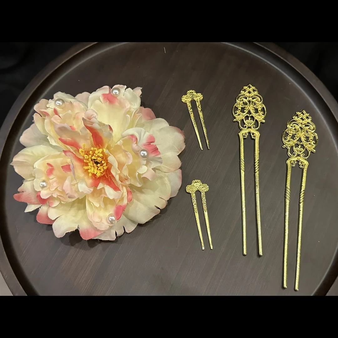 唐风保色5件套-唐风牡丹花组合合金古风发饰