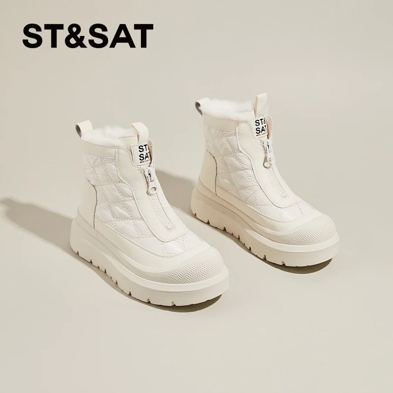 星期六雪地靴女时尚厚底2024冬季新款加绒加厚保暖休闲高帮短靴子