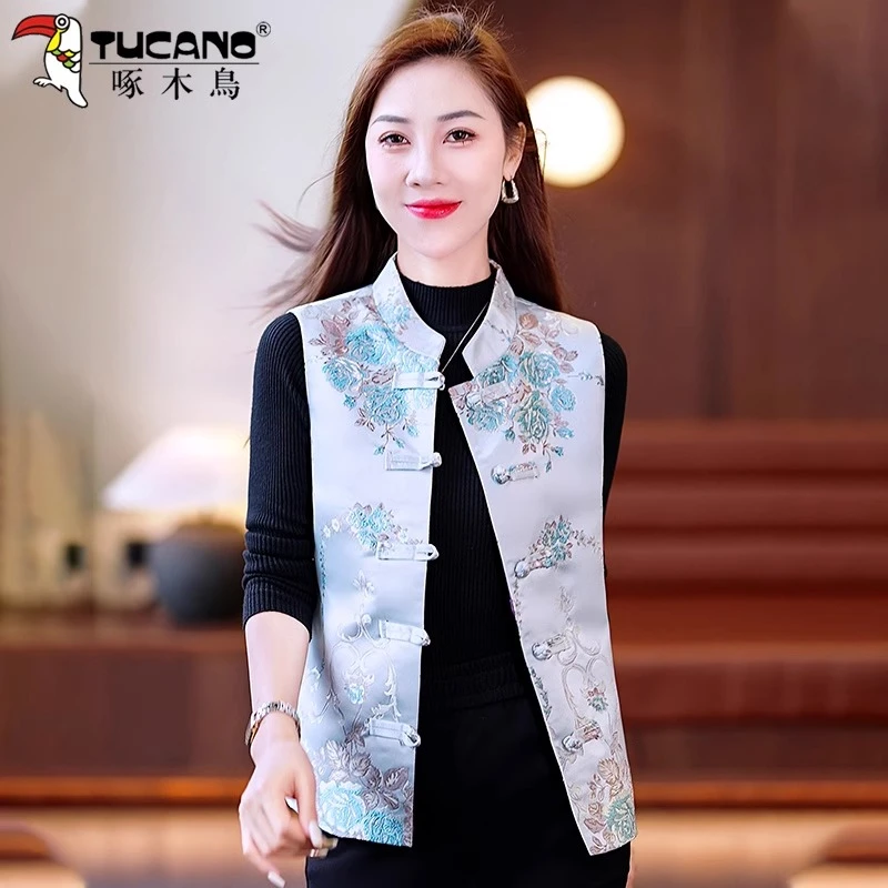 【官方品牌】啄木鳥新中式国风马甲女2025新款春秋时尚洋气高端马夹