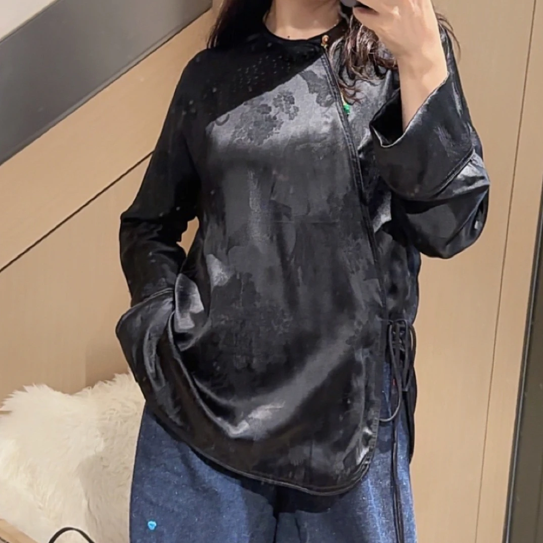 【春·沫颜】国潮新中式轻薄透气斜襟提花茶服长袖上衣