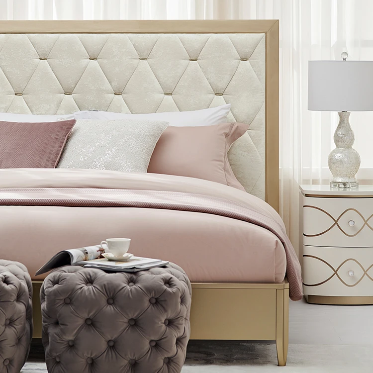 美克美家Rehome【香榭轻舞】法式轻奢软包实木卧室双人大床卧室组