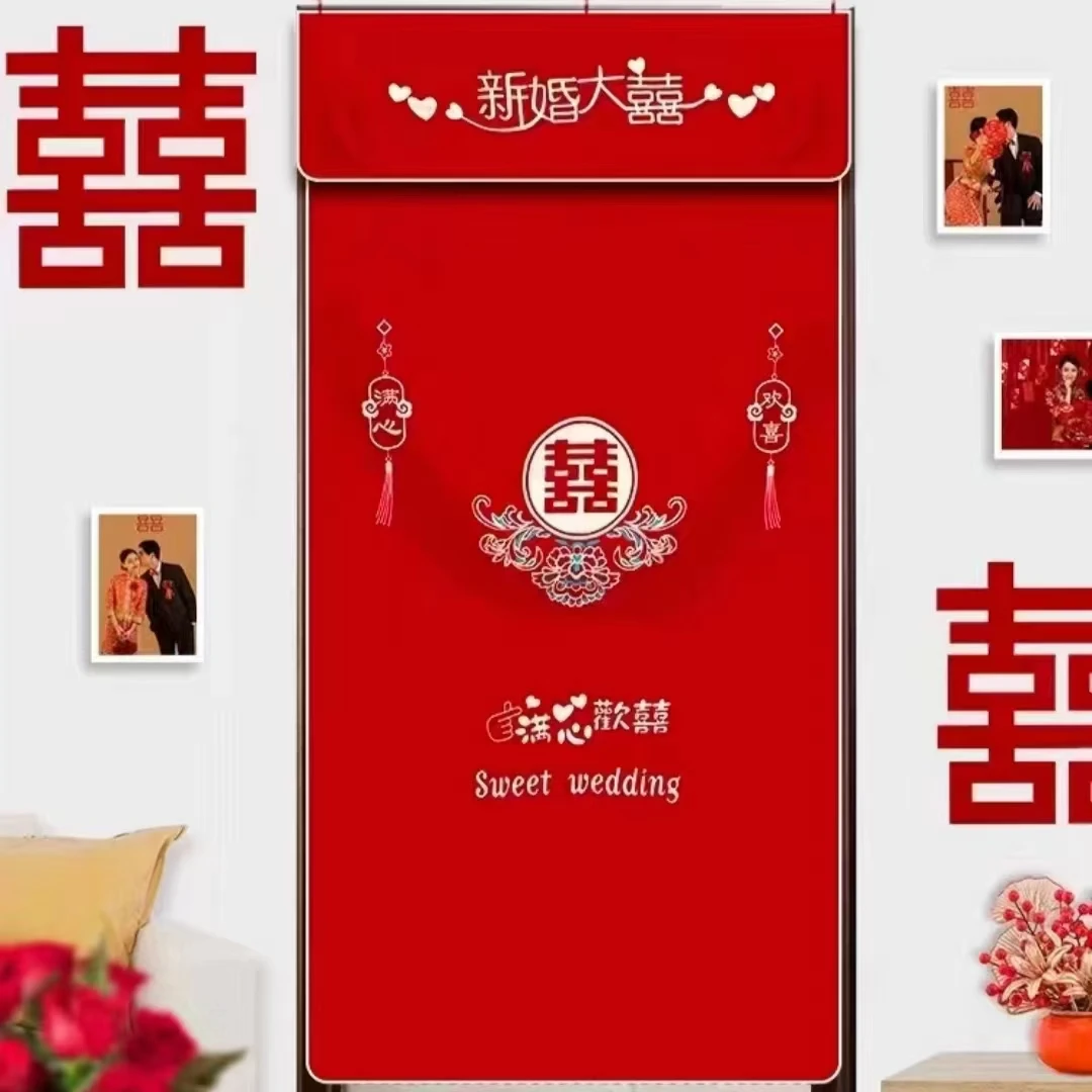 婚庆用品，结婚喜庆门帘红门帘工艺水晶欧根纱红门帘