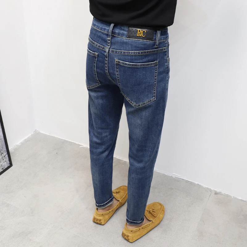深蓝色牛仔裤修身小脚男士九分裤春夏薄款2025韩版时尚网红牛仔裤