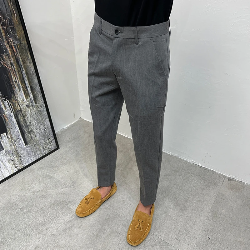 休闲裤男九分修身小脚夏季2025纯色凉爽薄款韩版百搭时尚时装西裤