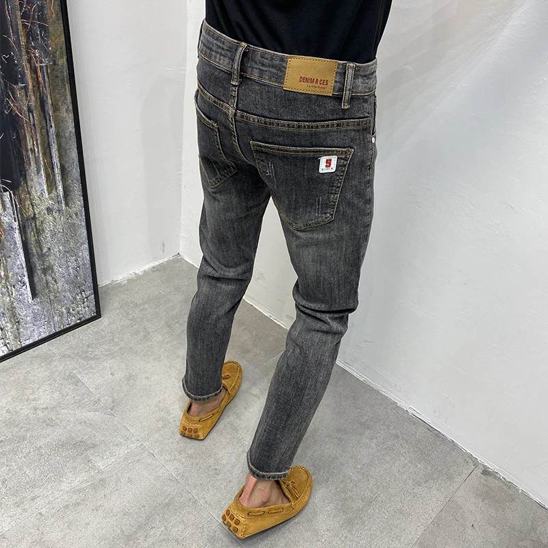 黑灰九分牛仔裤男2025复古修身小脚裤秋季百搭美式高街潮牌九分裤
