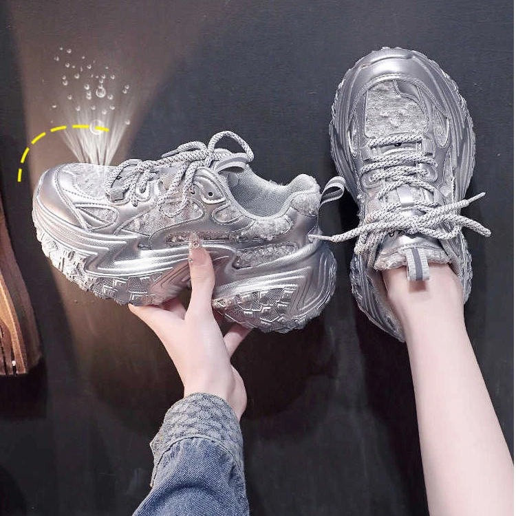 银色老爹鞋女款2025新款秋今年流行爆款鞋子女鞋炸街运动鞋