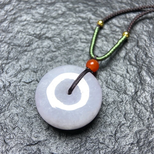 天然缅甸A货翡翠浅紫色平安扣肉扣面包扣吊坠项链生日礼物23x10mm