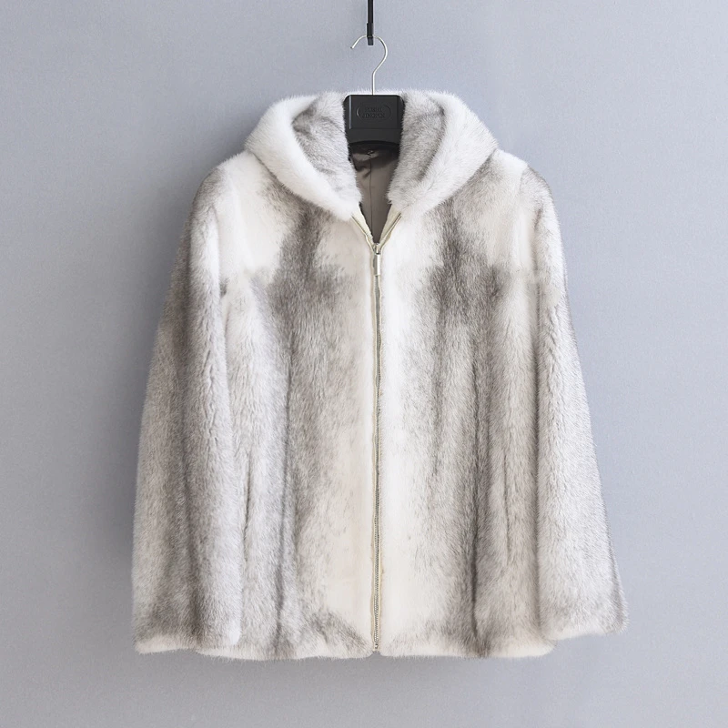 2025貂男士秋冬短款大衣外套连帽十字白色休闲时尚保暖宽松大码