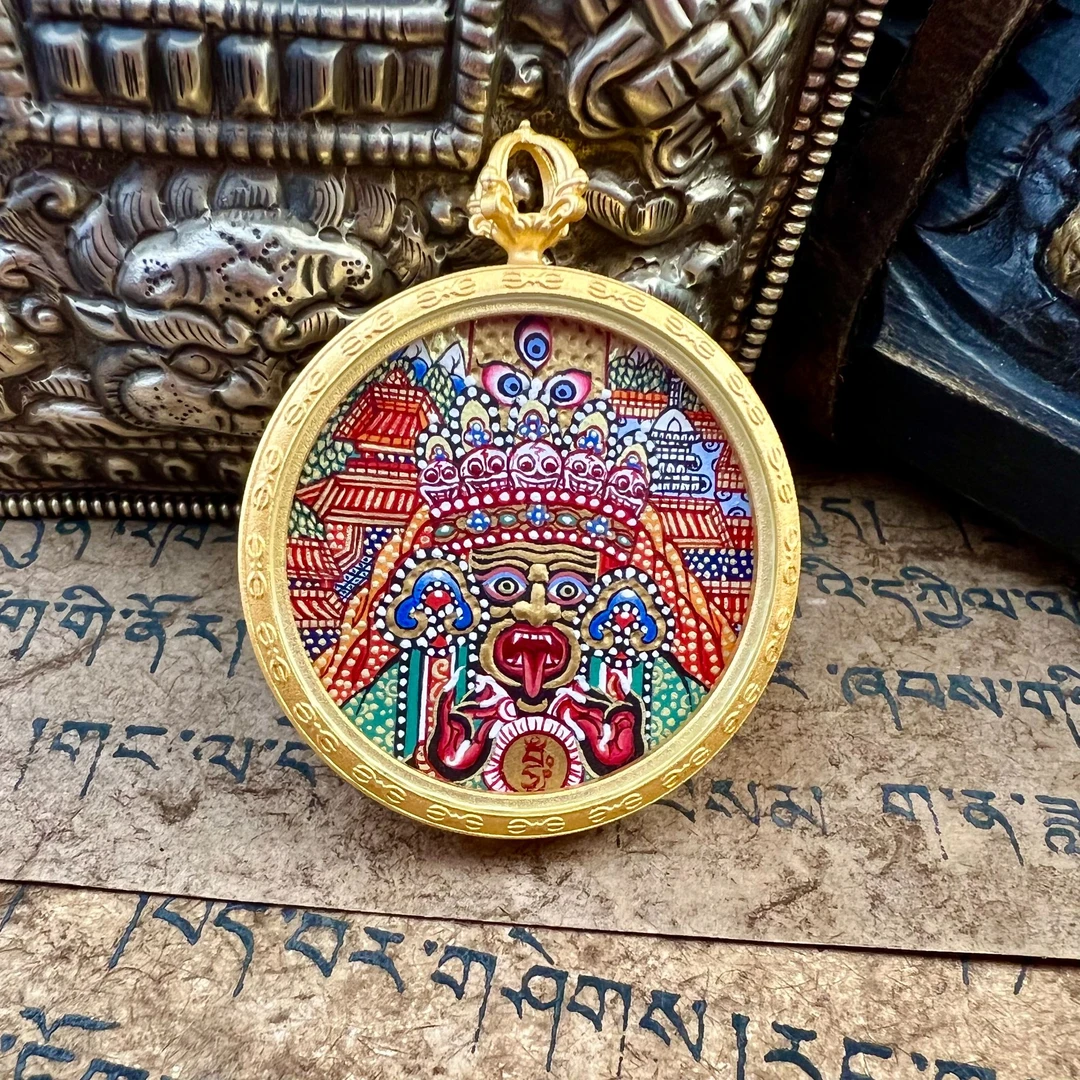 【新】纯手绘3.5圆唐卡扎基拉姆凸金金唐合金外壳拉萨直发