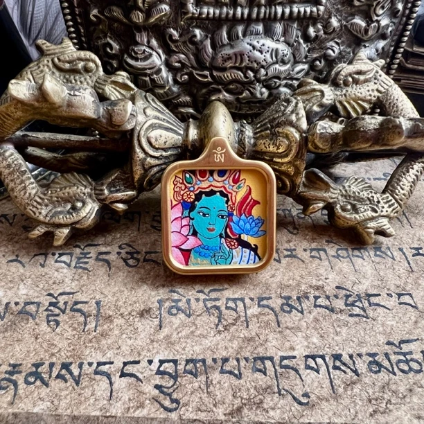 纯手绘唐卡2*2绿度头像矿物质颜料手绘唐卡复古拉萨直发艺术天然