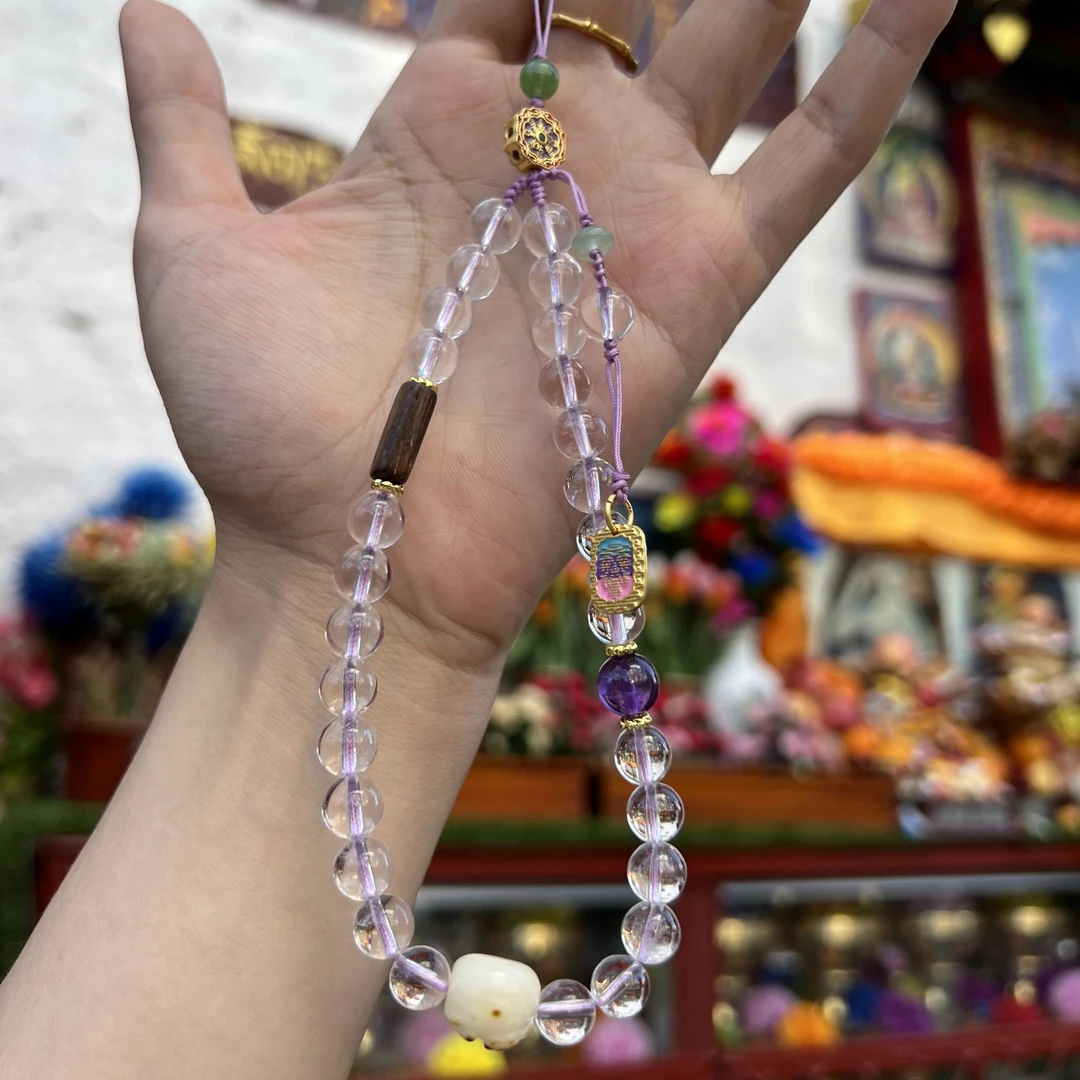 精美手工串珠白水晶手机链女可爱个性冰透端午节防水客厅卧室书房