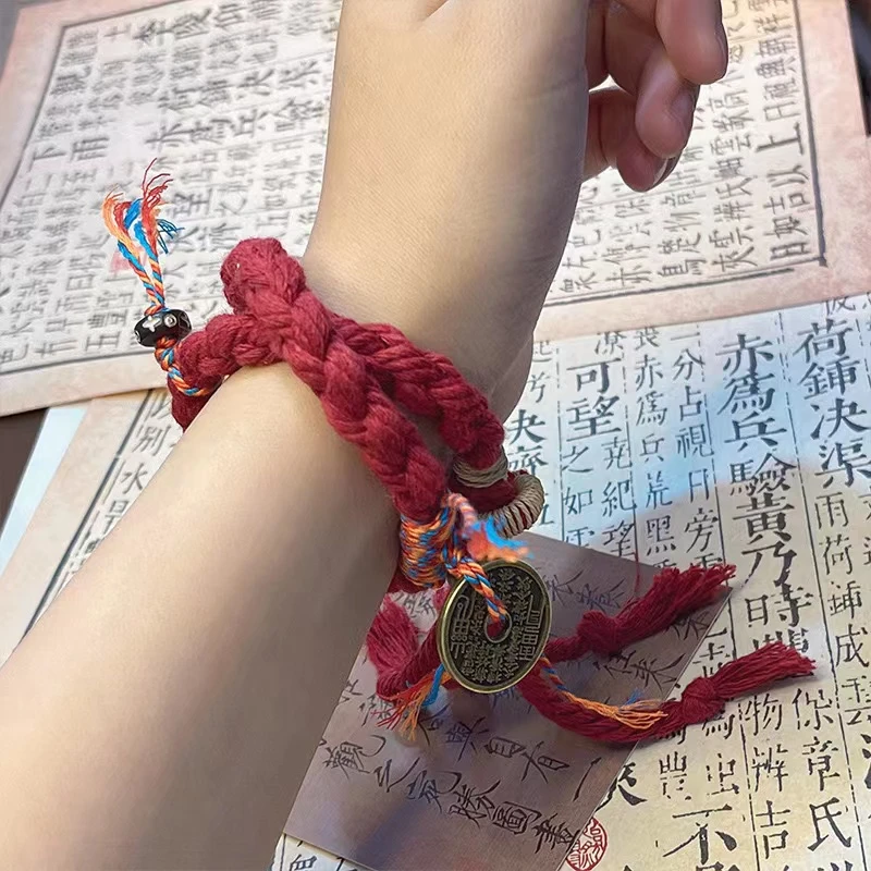 铜合金手链 新中式山鬼花钱手链民族风藏式情侣手绳国风百搭手饰