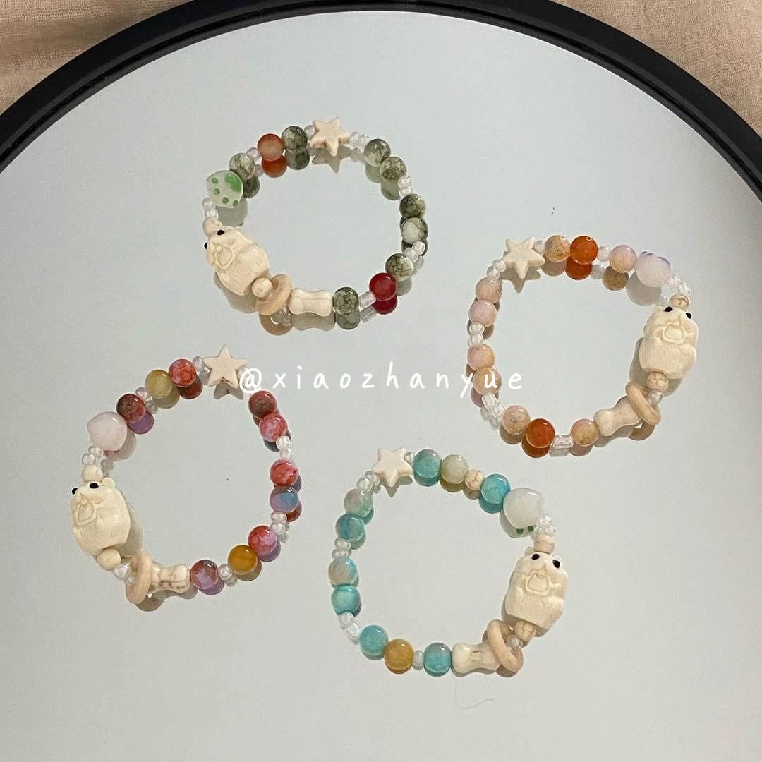 非金属玻璃手链 学院风可爱土拨鼠手链小众学生马卡龙色系女手串