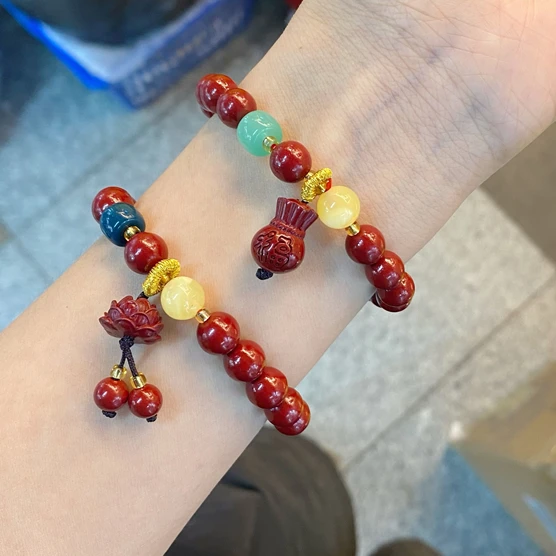 非金属玻璃手链 古法手工编织莲花转运珠琉璃手链男女本命年手串