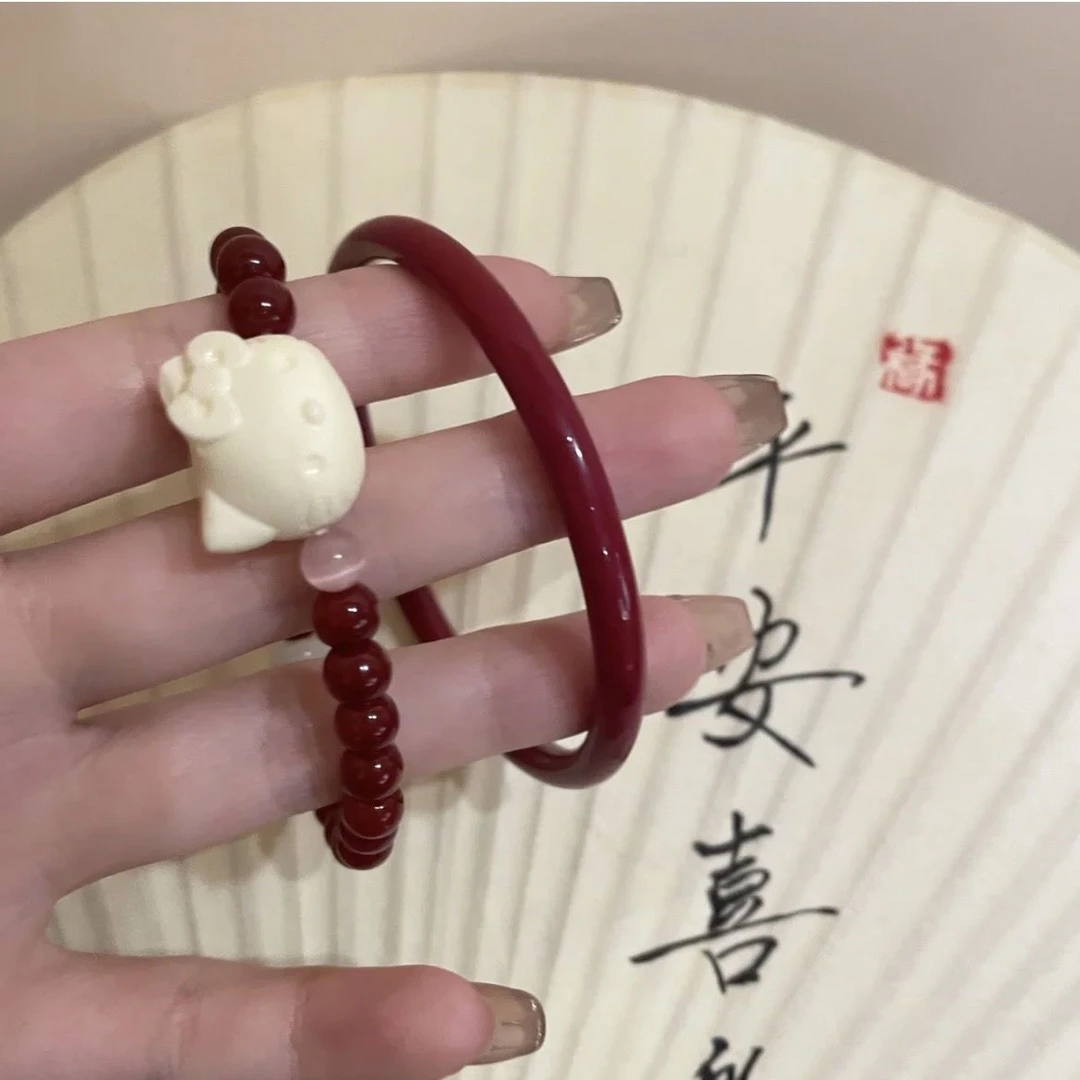 非金属树脂手链 可爱红色ins凯蒂猫串珠手链女小众气质新中式手串