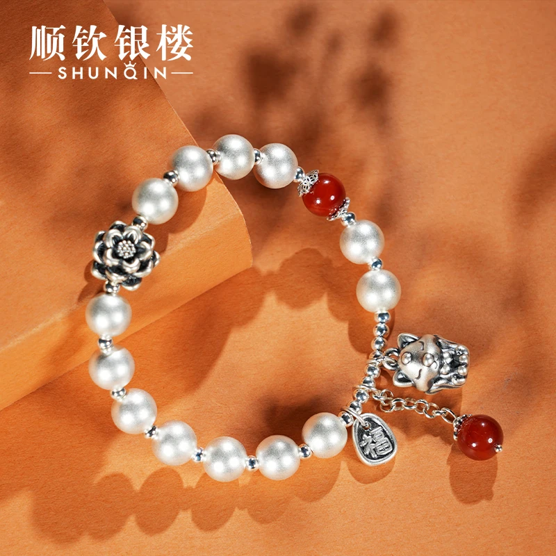 顺钦银楼 925银手链 925银瑞狐仙手链气质时尚百搭复古银手链女款