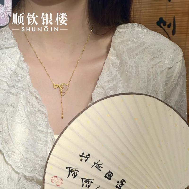 顺钦银楼【月影项链】S925银蛇灵动精致银项链气质轻奢