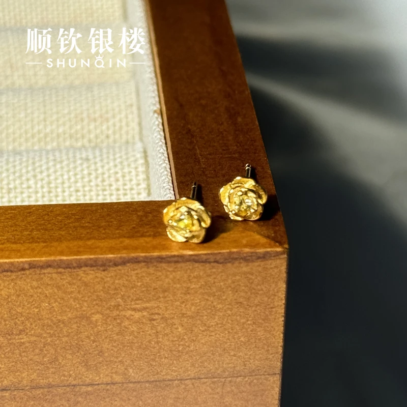 顺钦银楼 925银合成锆石耳饰 【维多利亚玫瑰耳钉】精致轻奢小众