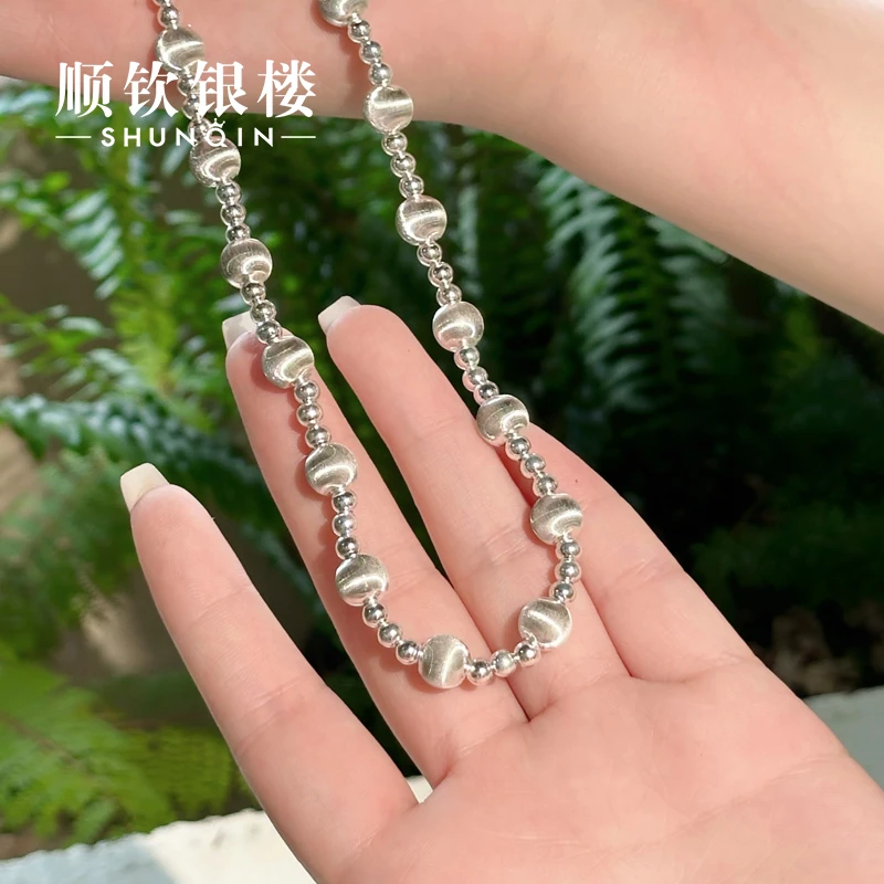 顺钦银楼 链子925银 【慧瞳项链】气质百搭银猫眼S925银珠999简约银