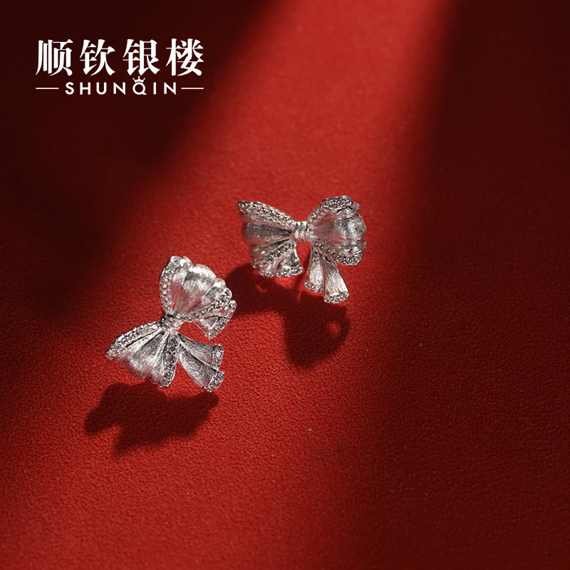 顺钦银楼 925银耳饰 琼蝶耳钉纯银百搭精致少女银耳饰设计感耳钉