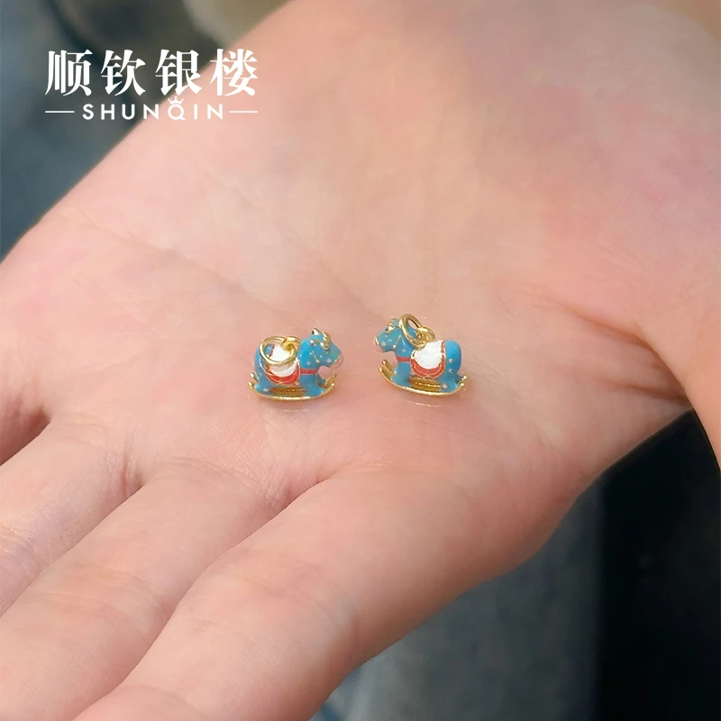 顺钦银楼 吊坠925银 【唐彩挂坠】S925银古法手绘马卡龙小马吊坠