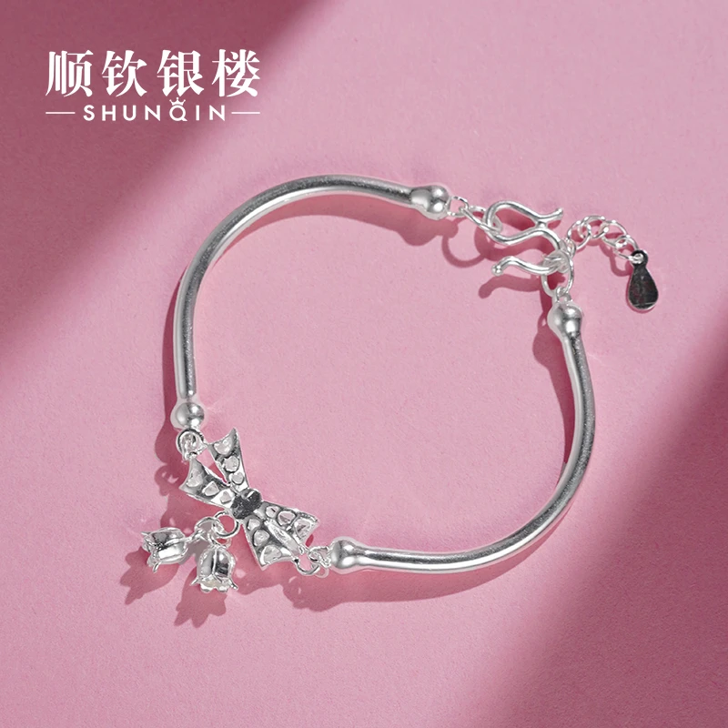 顺钦银楼 足银手镯 足银990偏爱半镯气质时尚百搭简约银手镯轻奢