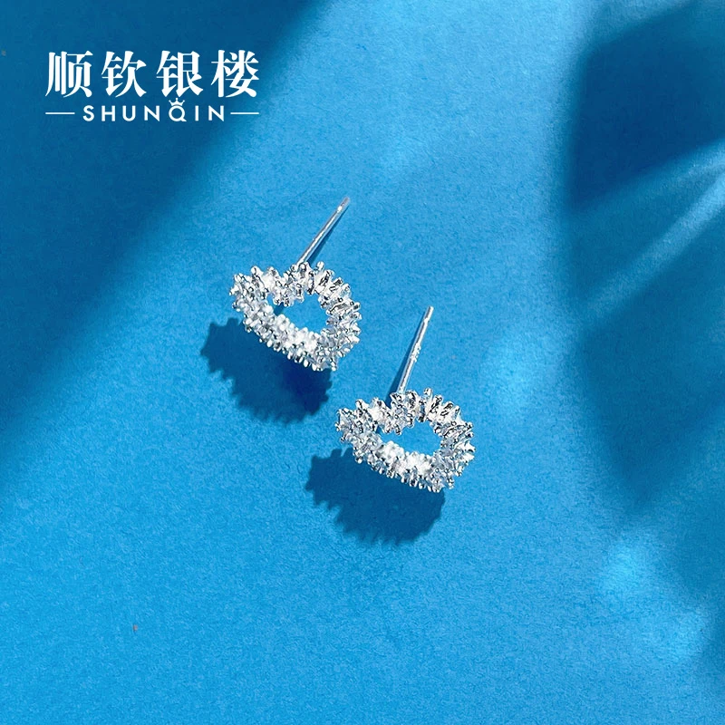 顺钦银楼 925银耳饰 爱心款纯银不过敏耳饰简约小众女款银耳钉