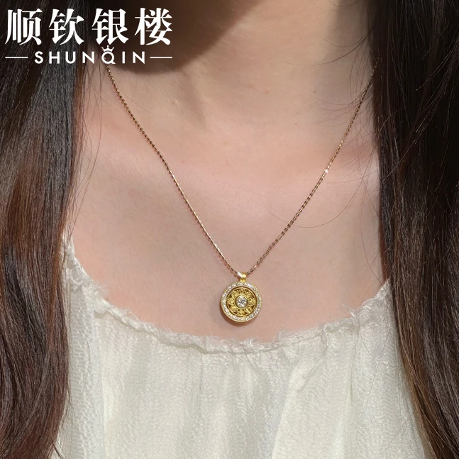 顺钦银楼 吊坠925银合成锆石 【春常吊坠】S925银转动八宝银吊坠