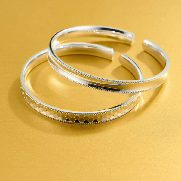 顺钦银楼 足银手镯 9999纯银像素面银手镯锦鳞精致纯银手镯气质女