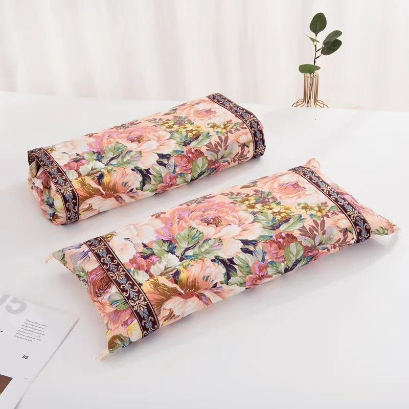 老粗布宫廷柏籽壳舒适透气印花刺绣枕套多色可选复古国风枕头套巾