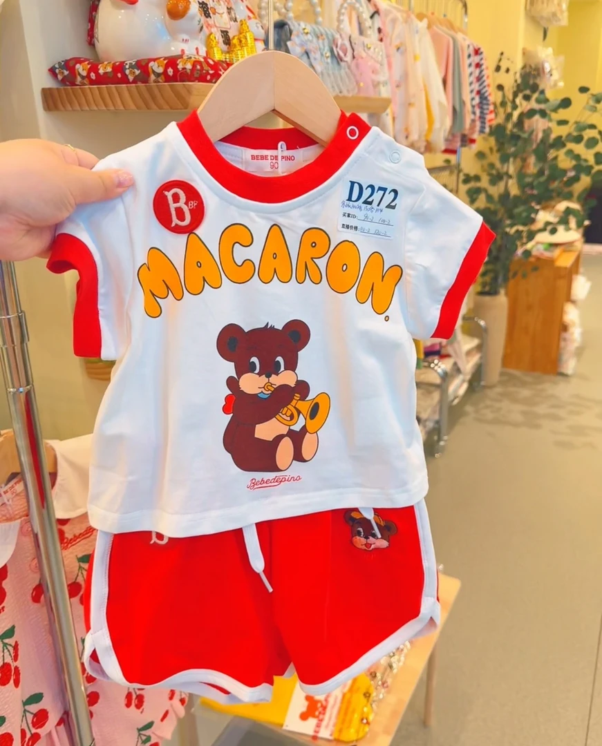 红色小熊套装纯棉短袖洋气