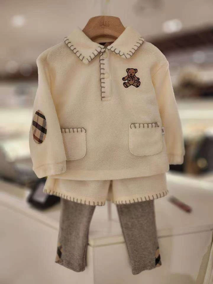 翻领摇粒绒卫衣➕假两件裤子套装