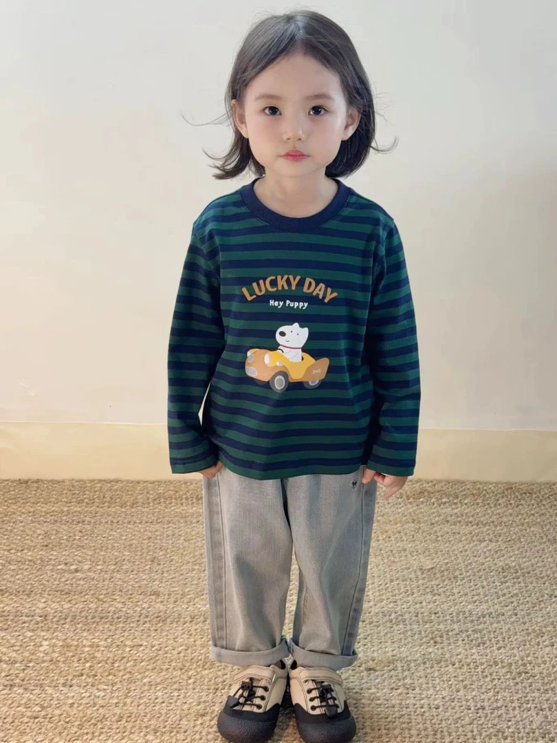 韩单 高弹力条纹打底T恤